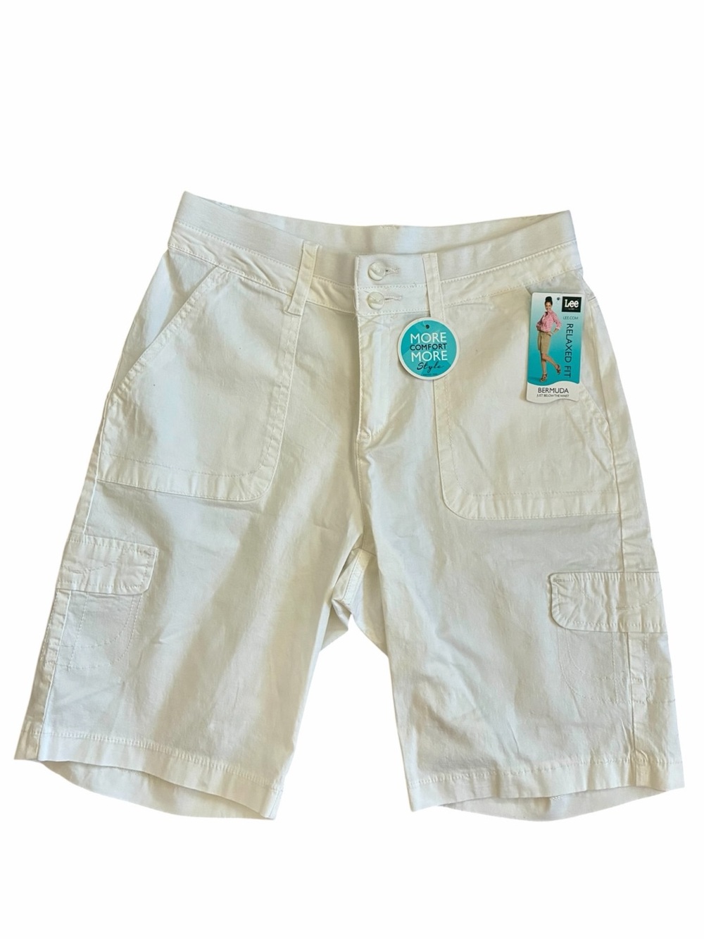 NEW Lee Relaxed Fit Bermuda Shorts White Multiple Pockets Women's Size 6M